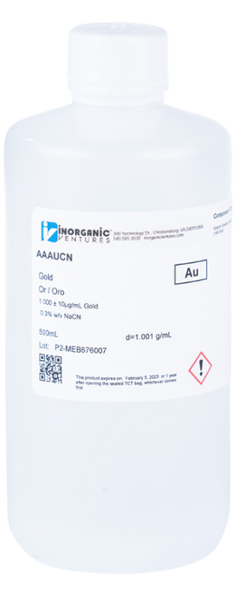 AAAUCN | Inorganic Ventures 1000 ppm Gold (Au) in Cyanide Standard