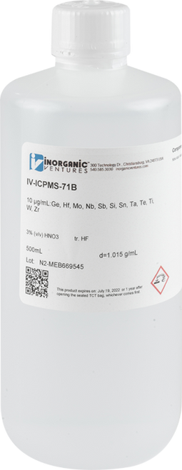 IV-ICPMS-71B | Inorganic Ventures 10 ppm Refractory Element ICP Calibration/Quality Control Standard