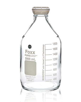 48R-9401-FLS  | Foxx Life Sciences PUREGRIP Rhino Safety Coated Glass Bottles, Clear, 2,000mL, w/ GL45 VersaCap