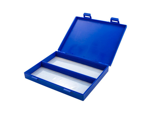 258-6188-B30 | Caplugs Evergreen Heavy-Duty Slide Storage Mailing Boxes with Foam Lined Base, 100 Slides, Polypropylene Co-Polymer, Blue
