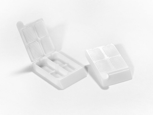 258-4279-W90 | Caplugs Evergreen 9-Compartment Biopsy Cassettes with Covers, 0.6 mm Holes, Acetal, White