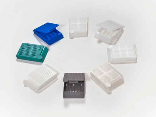 258-4249-H90 | Caplugs Evergreen Biopsy Cassettes with Covers, 1.0 mm Holes, Acetal, Grey