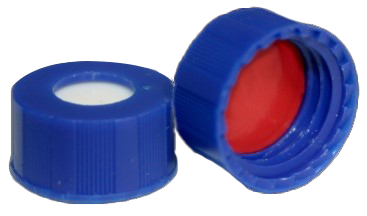 CS-100022 | AFP 2 mL, 9 mm Blue Screw Cap, Red PTFE/White Silicone 0.040 Thickness, Bonded Ultra Low Bleed, 100/PK