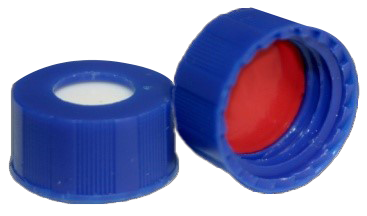 CS-100013 | AFP 2 mL, 9 mm Blue Screw Cap, Red PTFE/White Silicone 0.040 Thickness, Ultra Low Bleed, 1000/PK