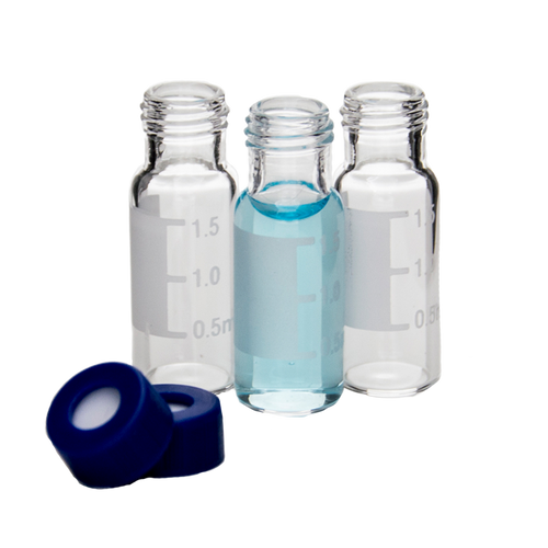 CV-100054 | AFP 2 mL Clear Glass 9 mm Screw-Top Vial Write-on Patch, PP Blue Cap White Silicone/Red PTFE SLIT, 100/PK - Convenience Kit