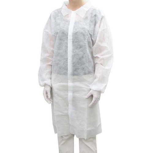 VTLBCT | Valutek Labcoat, White Polypropylene, No Pockets, 5 Snaps, Elastic cuff (30/CS)