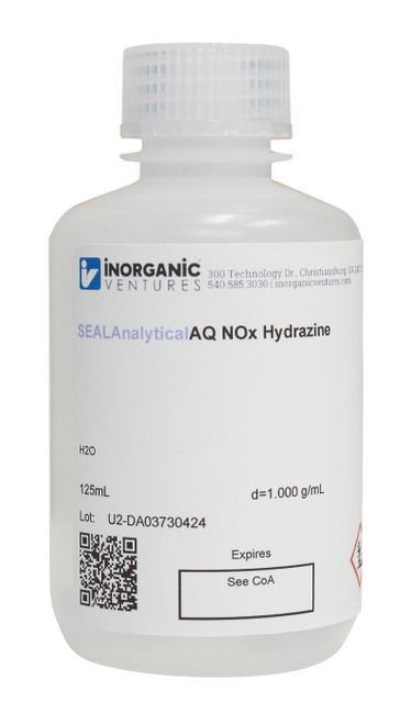 SEALANALYTICALAQNOX HYDRAZINE | Inorganic Ventures Working hydrazine Reagent for Nirtate/Nitrite Analysis utilizing the Hydrazine Reduction method, 125mL