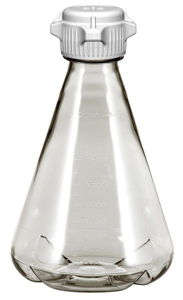 248-5242-OEM | Foxx Life Sciences Sterile Vented Plastic Erlenmeyer Flasks, 2 L, Autoclavable Polycarbonate (PC), 53 mm (53B) VersaCap w/ 0.2 µm PTFE Vent, Baffled Bottom (6/PK)