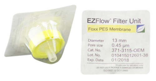 371-3115-OEM | Foxx Life Sciences EZFlow Sterile Polyethersulfone (PES) Syringe Filters, 0.45 µm Membrane for Clarification or Prefiltration, 13 mm (100/PK)