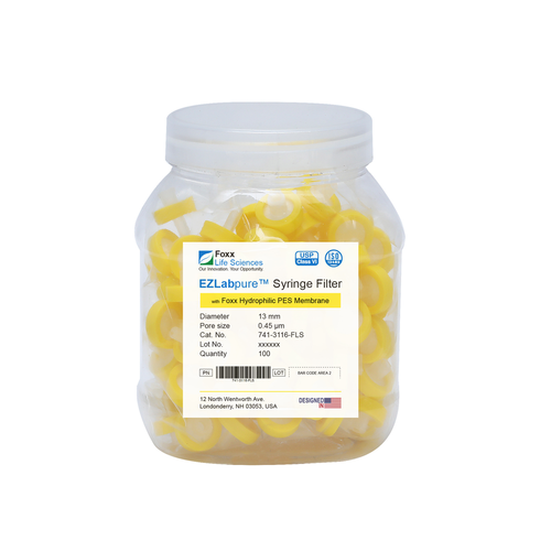 741-3116-FLS | Foxx Life Sciences EZlabpure Polyethersulfone (PES) Syringe Filters, 0.45 µm Pore Size Membrane for Prefiltration and Sample Prep, 13 mm, Non-Sterile (100/PK)