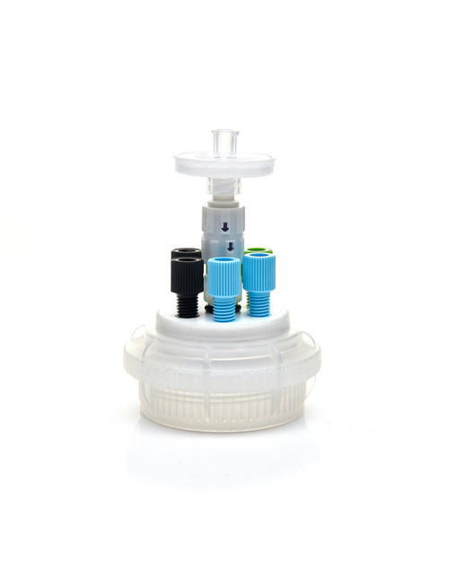 450-0600-FLS | Foxx Life Sciences ChromCap 300 Universal HPLC Solvent Reservoir VersaCap GL45 System, Class VI PTFE Adapter, Safety Air Inlet Valve, Cap-Only, 6 Ports 1/8" or 1/16"
