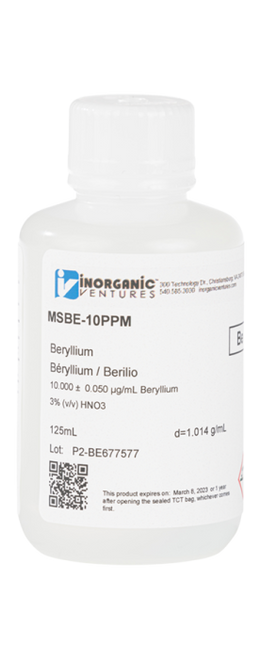 MSBE-10PPM-125ML | Inorganic Ventures 10ug/mL BERYLLIUM 125mL