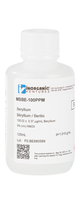 MSBE-100PPM-125ML | Inorganic Ventures 100ug/mL BERYLLIUM 125mL