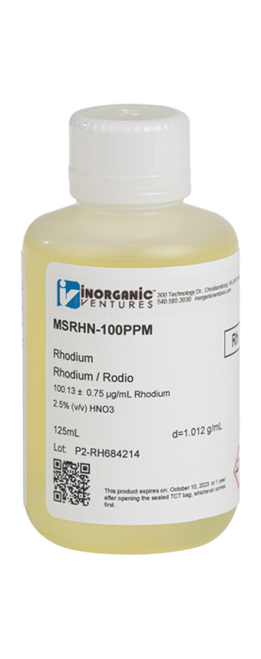 MSRHN-100PPM-125ML | Inorganic Ventures 100Âµg/mL RHODIUM HNO3 125mL