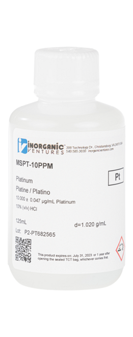 MSPT-10PPM-125ML | Inorganic Ventures 10ug/mL PLATINUM 125mL