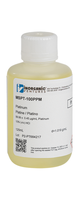 MSPT-100PPM-125ML | Inorganic Ventures 100ug/mL PLATINUM 125mL