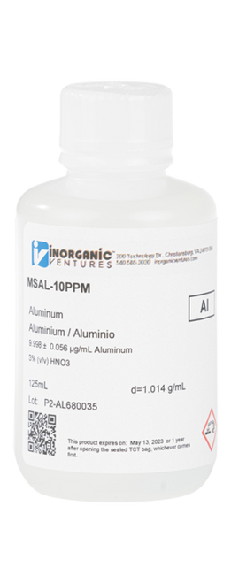 MSAL-10PPM-125ML | Inorganic Ventures 10ug/mL ALUMINUM 125mL