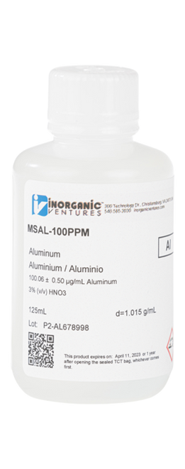 MSAL-100PPM-125ML | Inorganic Ventures 100ug/mL ALUMINUM 125mL