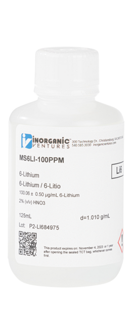 MS6LI-100PPM-125ML | Inorganic Ventures 100 ppm single element standard for ICP-MS applications