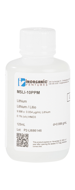MSLI-10PPM-125ML | Inorganic Ventures 10ug/mL LITHIUM 125mL