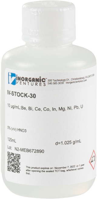 IV-STOCK-30-125ML | Inorganic Ventures 10 ppm 9 Element ICP-MS Calibration/Quality Control Standard