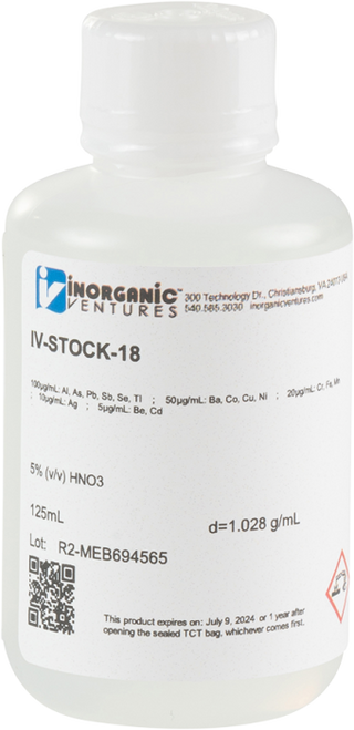 IV-STOCK-18-125ML | Inorganic Ventures GFAA Calibration/Quality Control Standard
