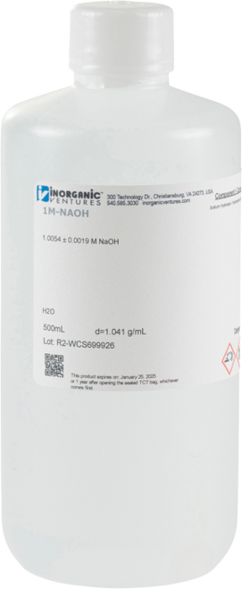 1M-NAOH-500ML | Inorganic Ventures 1M (Molar) Sodium Hydroxide in H2O