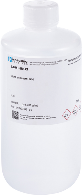 1.0M-HNO3-500ML | Inorganic Ventures 1M (Molar) Nitric Acid in H2O