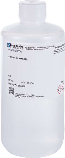 0.5M-EDTA-500ML | Inorganic Ventures 0.5M (Molar) EDTA Certified Reference Standard