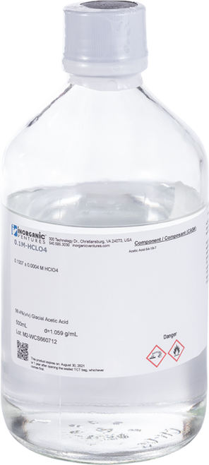 0.1M-HCLO4-500ML | Inorganic Ventures 0.1M (Molar) Perchloric Acid in Glacial Acetic Acid