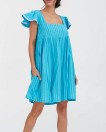 Flutter Sleeve Babydoll Dress, Blue Flutter Sleeve Babydoll Dress, Blue