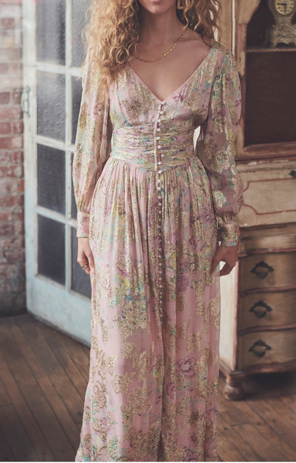 Georgette FLoral Long Dress, Rose Georgette FLoral Long Dress, Rose