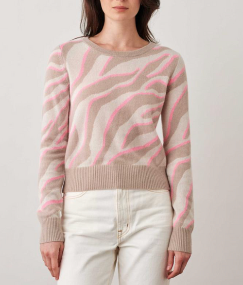 Zebra Intarsia Crew, Jute Zebra Intarsia Crew, Jute