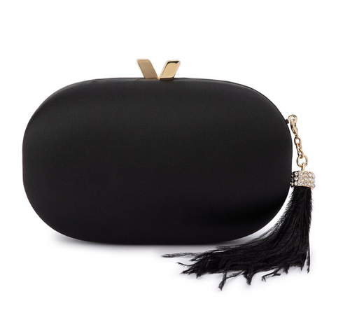 Jenna Feather Tassel Clutch, Black Jenna Feather Tassel Clutch, Black