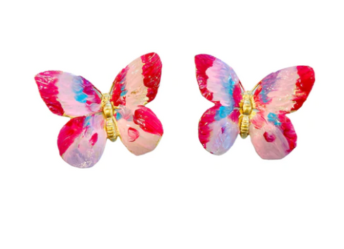 Oversized Butterfly Earring, Pink and Red