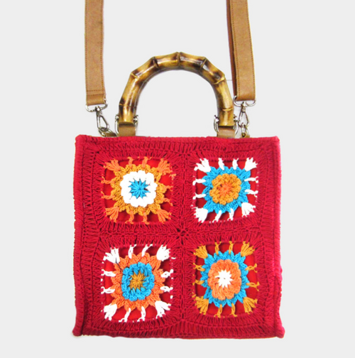 Bamboo Crochet Bag, Red Bamboo Crochet Bag, Red