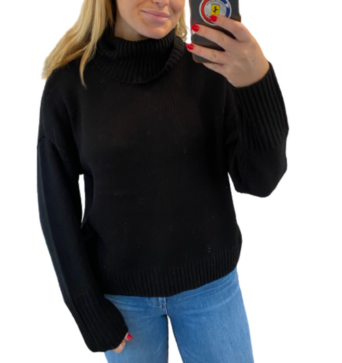 Soft Acrylic Easy Turtleneck Pullover, Black 