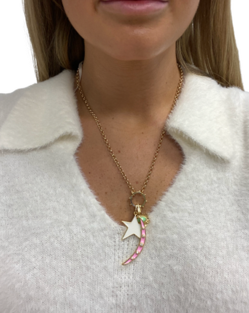 Pink/White Star Moon Necklace