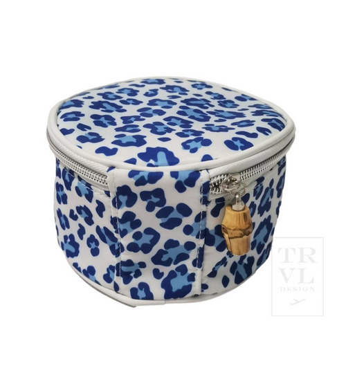 Round Jewel Case, Blue Cheetah 