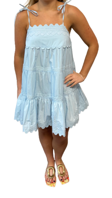 Poplin Trapeze Mini Dress, Blue 