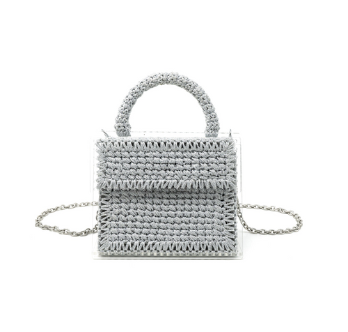 Crochet Metallic Handbag, Silver 