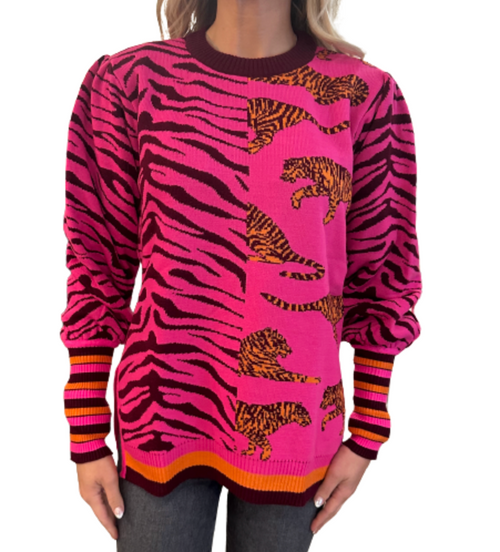 Wild Tigers Sweater, Hot Pink 