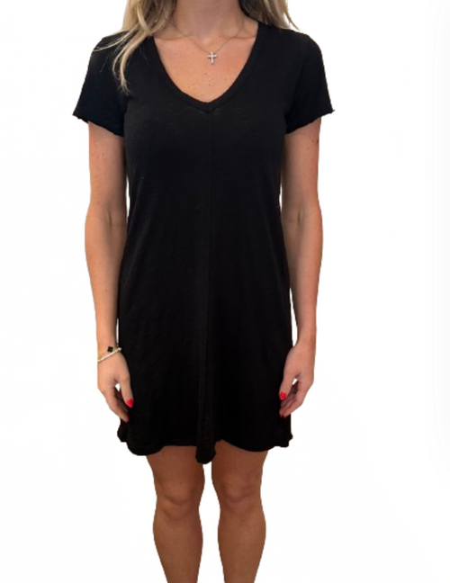 V-Neck Raw Edge Dress, Black