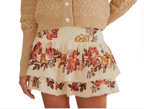 Leopard Flowers Sand Mini Skirt