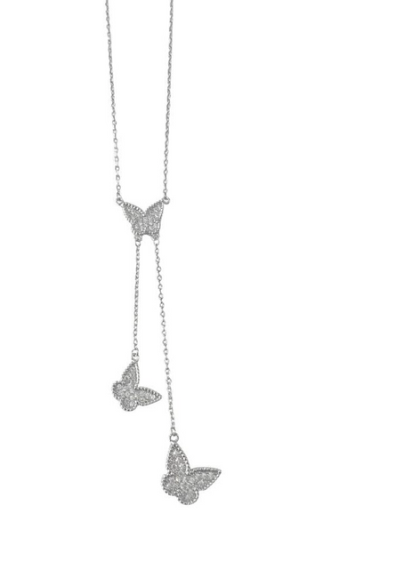 Butterfly Drop Necklace Silver 