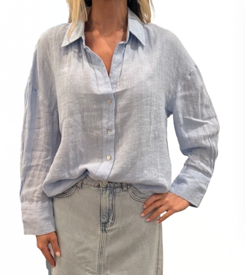 Oversized Linen Blouse, Blue