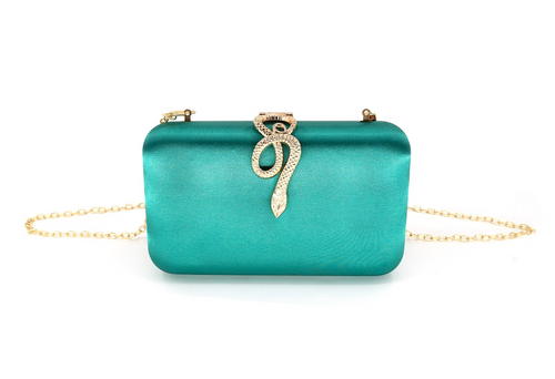 Satin Snake Clutch, Green 