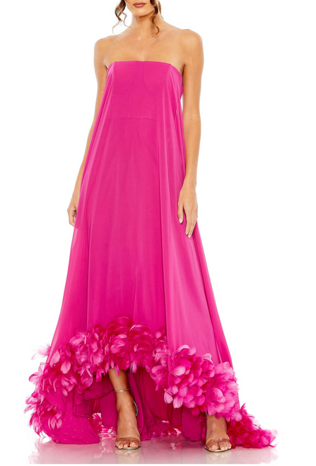 MacDuggal Strapless Flare Feather Hem Gown 