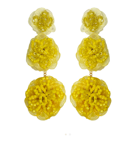 Raffia Earrings, Yellow Raffia Earrings, Yellow