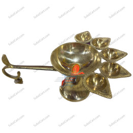 Brass Harathi 5 Wicks, (Height 1.4", Dia 4.5")